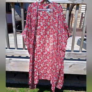 American Eagle Bohemian Red Floral Kimono
